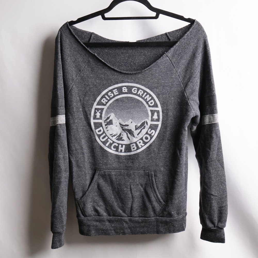 Dutch Bros Coffee Rise & Grind Off Shoulder Sweatshirt Charcoal Gray AT6 2018‎